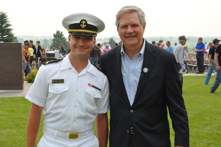 POW/MIA Memorial Dedication-July 2015 - Senator Hoeven and Dan Russell, Midshipman at the U.S. Naval Academy. Dan performed TAPS at the POW/MIA memorial dedication